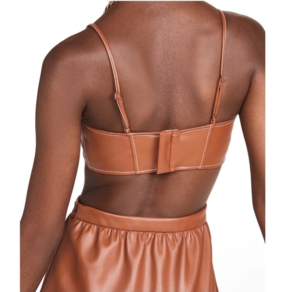 NEW STAUD BROWN FAUX LEATHER BANDEAU CROP TOP - Picture 5 of 8